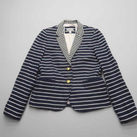 J Crew Schoolboy Blazer Size 10 Navy Stripe Linen - Picture 8 of 14